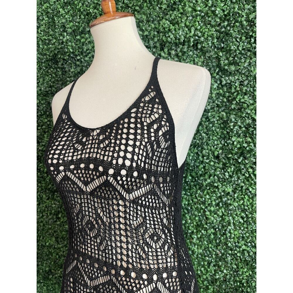 Black Crotchet Tank Top Cover Up Women Size Medium Beach Wear Boho Sheer Whimsy - Picture 11 of 11